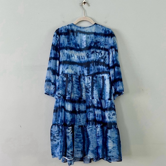 NWT Calvin Klein Tie-Dye Blue V-Neck Wrap Tiered Mini Dress - Picture 4 of 6